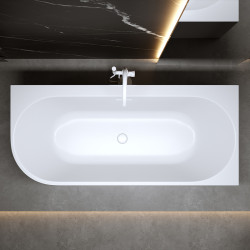 WANNA WOLNOSTOJĄCA PRZYŚCIENNA MERA 509A PRAWA BIAŁA PRZELEW BIAŁY MAT 140x75 CM MERA-509A-R-P-WH-MT