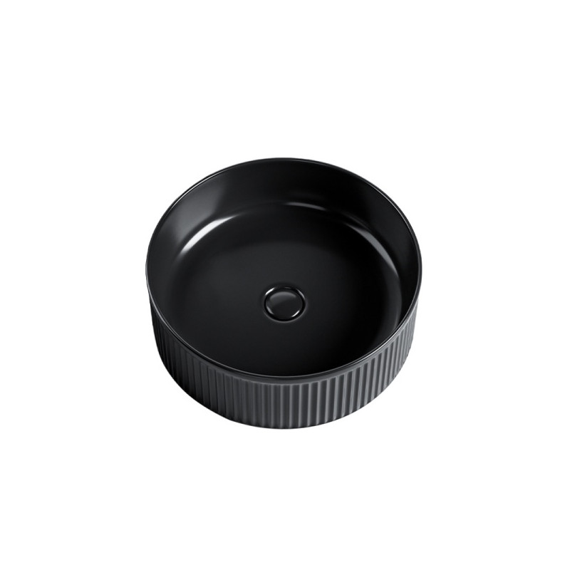 UMYWALKA NABLATOWA CERAMICZNA OKRĄGŁA LAVA-BL-RF-370 CZARNA RYFLOWANA LAVA-BL-RF-370