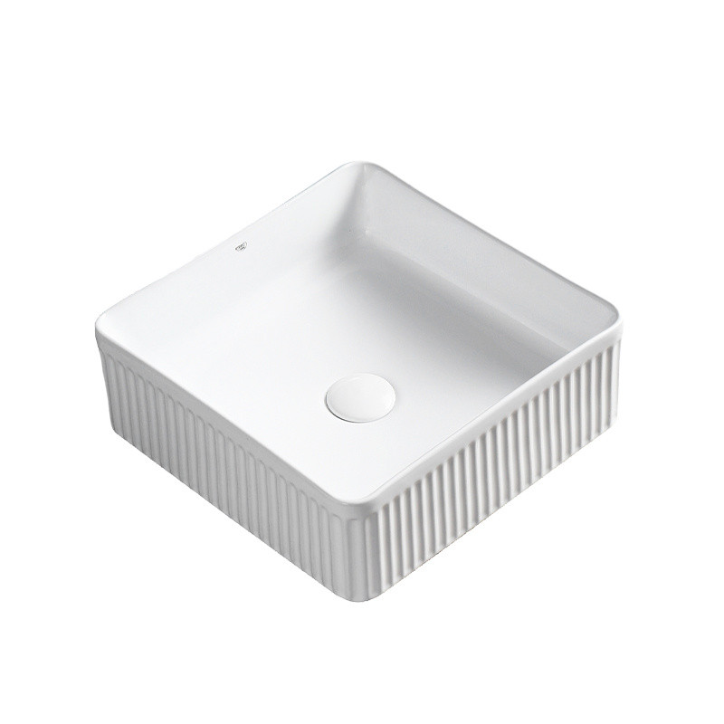 UMYWALKA NABLATOWA CERAMICZNA KWADRATOWA RYFLOWANA AURA-WH-375 BIAŁA AURA-WH-375