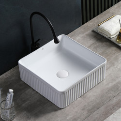 UMYWALKA NABLATOWA CERAMICZNA KWADRATOWA RYFLOWANA AURA-WH-375 BIAŁA AURA-WH-375