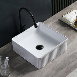 UMYWALKA NABLATOWA CERAMICZNA KWADRATOWA RYFLOWANA AURA-WH-375 BIAŁA AURA-WH-375