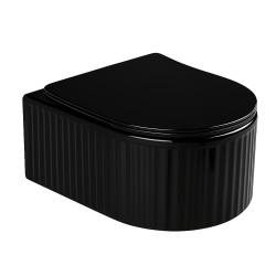 MISKA WC WISZĄCA RIMLESS LUMA-BL-RIM-03 CZARNA RYFLOWANA DESKA WOLNOOPADAJĄCA DUROPLAST LUMA-BL-RIM-03