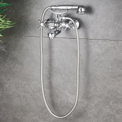 BATERIA WANNOWA PRYSZNICOWA ŚCIENNA RETRO ZESTAW WĄŻ SŁUCHAWKA GLEN CHROM GLEN-CH