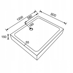 BRODZIK PRYSZNICOWY PROSTOKATNY WYSOKI SXL03E BIAŁY 120x80 CM SXL03E-WH-120X80