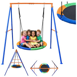 HUŚTAWKA BOCIANIE GNIAZDO DLA DZIECI OGRODOWA 100CM XXL DUŻA ZE STELAŻEM ARIEL-MIX-2