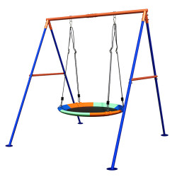 HUŚTAWKA BOCIANIE GNIAZDO DLA DZIECI OGRODOWA 100CM XXL DUŻA ZE STELAŻEM ARIEL-MIX-2