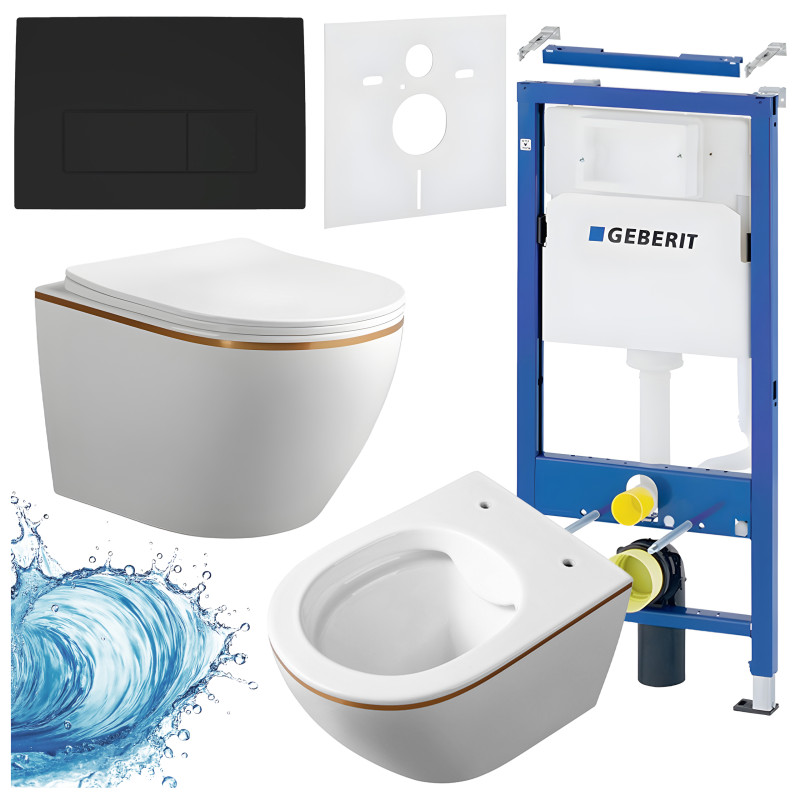 ZESTAW PODTYNKOWY WC STELAŻ GEBERIT DUOFIX MISKA MIZU-WH-GL-RIM-03 PRZYCISK DELTA 50 CZARNY MAT