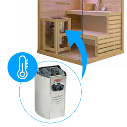 SAUNA FIŃSKA WYSOKOTEMPERATUROWA Z PIECEM LARK1-WD /HARVIA 3,5KW 1-2 OSOBOWA 120x120 CM