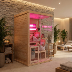 SAUNA FIŃSKA WYSOKOTEMPERATUROWA Z PIECEM LARK1-WD /HARVIA 3,5KW 1-2 OSOBOWA 120x120 CM