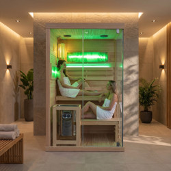 SAUNA FIŃSKA WYSOKOTEMPERATUROWA Z PIECEM LARK1-WD /HARVIA 3,5KW 1-2 OSOBOWA 120x120 CM