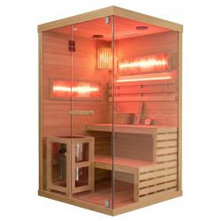 SAUNA FIŃSKA WYSOKOTEMPERATUROWA Z PIECEM LARK1-WD /HARVIA 3,5KW 1-2 OSOBOWA 120x120 CM