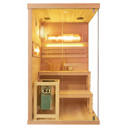 SAUNA FIŃSKA WYSOKOTEMPERATUROWA Z PIECEM LARK1-WD /HARVIA 3,5KW 1-2 OSOBOWA 120x120 CM