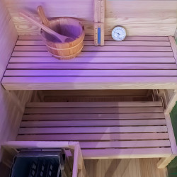 SAUNA FIŃSKA WYSOKOTEMPERATUROWA Z PIECEM LARK1-WD /HARVIA 3,5KW 1-2 OSOBOWA 120x120 CM