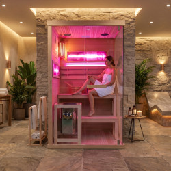 SAUNA FIŃSKA WYSOKOTEMPERATUROWA Z PIECEM LARK1-WD /HARVIA 3,5KW 1-2 OSOBOWA 120x120 CM