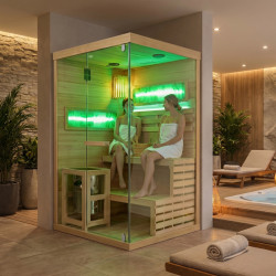 SAUNA FIŃSKA WYSOKOTEMPERATUROWA Z PIECEM LARK1-WD /HARVIA 3,5KW 1-2 OSOBOWA 120x120 CM