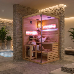 SAUNA FIŃSKA WYSOKOTEMPERATUROWA Z PIECEM LARK1-WD /HARVIA 3,5KW 1-2 OSOBOWA 120x120 CM