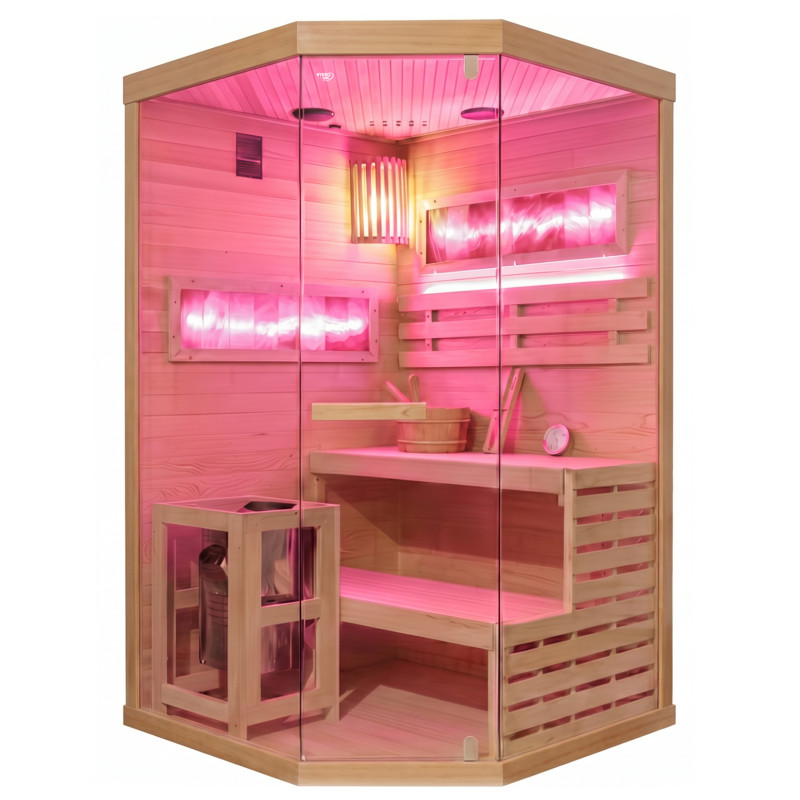 SAUNA FIŃSKA WYSOKOTEMPERATUROWA Z PIECEM LARK2-WD/HARVIA 3,5KW 1-2 OSOBOWA 120x120 CM