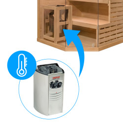 SAUNA FIŃSKA WYSOKOTEMPERATUROWA Z PIECEM LARK2-WD/HARVIA 3,5KW 1-2 OSOBOWA 120x120 CM