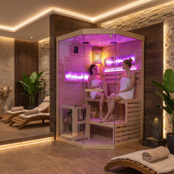SAUNA FIŃSKA WYSOKOTEMPERATUROWA Z PIECEM LARK2-WD/HARVIA 3,5KW 1-2 OSOBOWA 120x120 CM