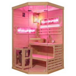 SAUNA FIŃSKA WYSOKOTEMPERATUROWA Z PIECEM LARK2-WD/HARVIA 3,5KW 1-2 OSOBOWA 120x120 CM