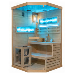 SAUNA FIŃSKA WYSOKOTEMPERATUROWA Z PIECEM LARK2-WD/HARVIA 3,5KW 1-2 OSOBOWA 120x120 CM