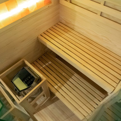 SAUNA FIŃSKA WYSOKOTEMPERATUROWA Z PIECEM LARK2-WD/HARVIA 3,5KW 1-2 OSOBOWA 120x120 CM