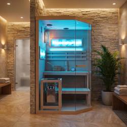SAUNA FIŃSKA WYSOKOTEMPERATUROWA Z PIECEM LARK2-WD/HARVIA 3,5KW 1-2 OSOBOWA 120x120 CM