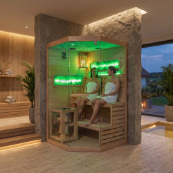 SAUNA FIŃSKA WYSOKOTEMPERATUROWA Z PIECEM LARK2-WD/HARVIA 3,5KW 1-2 OSOBOWA 120x120 CM