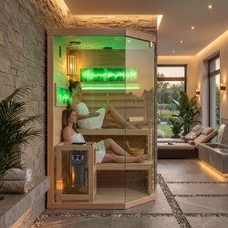SAUNA FIŃSKA WYSOKOTEMPERATUROWA Z PIECEM LARK2-WD/HARVIA 3,5KW 1-2 OSOBOWA 120x120 CM