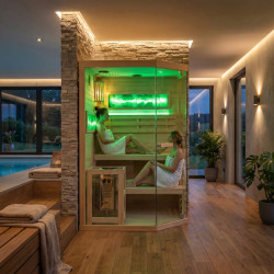 SAUNA FIŃSKA WYSOKOTEMPERATUROWA Z PIECEM LARK2-WD/HARVIA 3,5KW 1-2 OSOBOWA 120x120 CM