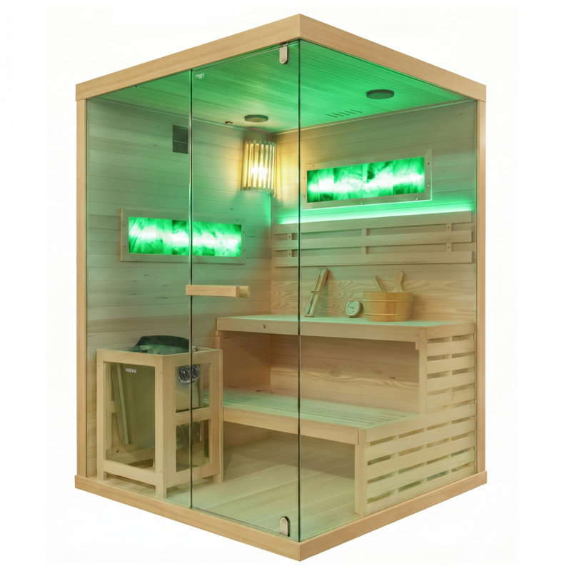 SAUNA FIŃSKA WYSOKOTEMPERATUROWA Z PIECEM LARK3-WD/HARVIA 4,5KW 3-4 OSOBOWA 140x150 CM