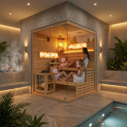 SAUNA FIŃSKA WYSOKOTEMPERATUROWA Z PIECEM LARK3-WD/HARVIA 4,5KW 3-4 OSOBOWA 140x150 CM