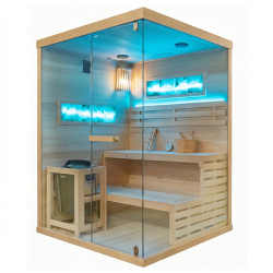 SAUNA FIŃSKA WYSOKOTEMPERATUROWA Z PIECEM LARK3-WD/HARVIA 4,5KW 3-4 OSOBOWA 140x150 CM