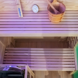 SAUNA FIŃSKA WYSOKOTEMPERATUROWA Z PIECEM LARK3-WD/HARVIA 4,5KW 3-4 OSOBOWA 140x150 CM