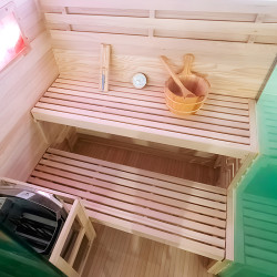 SAUNA FIŃSKA WYSOKOTEMPERATUROWA Z PIECEM LARK3-WD/HARVIA 4,5KW 3-4 OSOBOWA 140x150 CM