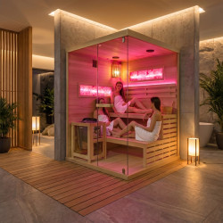 SAUNA FIŃSKA WYSOKOTEMPERATUROWA Z PIECEM LARK3-WD/HARVIA 4,5KW 3-4 OSOBOWA 140x150 CM