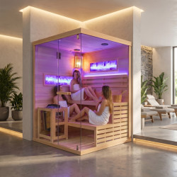 SAUNA FIŃSKA WYSOKOTEMPERATUROWA Z PIECEM LARK3-WD/HARVIA 4,5KW 3-4 OSOBOWA 140x150 CM
