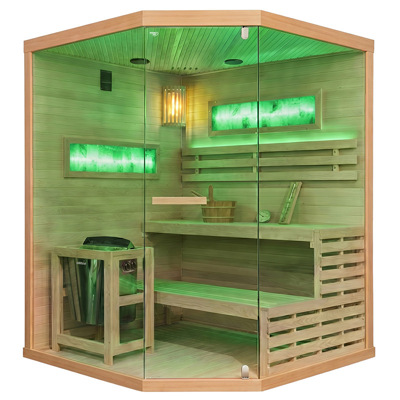 SAUNA FIŃSKA WYSOKOTEMPERATUROWA Z PIECEM LARK4-WD/HARVIA 6KW 4-5 OSOBOWA 150x150 CM
