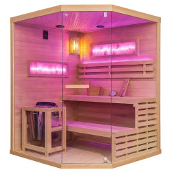 SAUNA FIŃSKA WYSOKOTEMPERATUROWA Z PIECEM LARK4-WD/HARVIA 6KW 4-5 OSOBOWA 150x150 CM