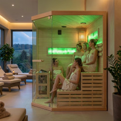 SAUNA FIŃSKA WYSOKOTEMPERATUROWA Z PIECEM LARK4-WD/HARVIA 6KW 4-5 OSOBOWA 150x150 CM