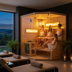 SAUNA FIŃSKA WYSOKOTEMPERATUROWA Z PIECEM LARK4-WD/HARVIA 6KW 4-5 OSOBOWA 150x150 CM