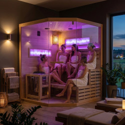 SAUNA FIŃSKA WYSOKOTEMPERATUROWA Z PIECEM LARK4-WD/HARVIA 6KW 4-5 OSOBOWA 150x150 CM