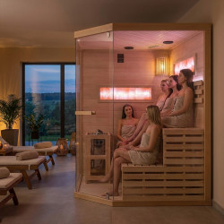 SAUNA FIŃSKA WYSOKOTEMPERATUROWA Z PIECEM LARK4-WD/HARVIA 6KW 4-5 OSOBOWA 150x150 CM