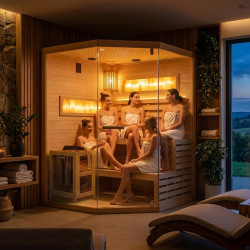 SAUNA FIŃSKA WYSOKOTEMPERATUROWA Z PIECEM LARK4-WD/HARVIA 6KW 4-5 OSOBOWA 150x150 CM