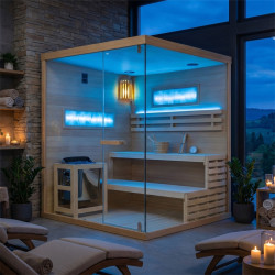 SAUNA FIŃSKA WYSOKOTEMPERATUROWA Z PIECEM LARK5-WD/HARVIA 6KW 4-5 OSOBOWA 180x160 CM