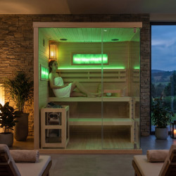 SAUNA FIŃSKA WYSOKOTEMPERATUROWA Z PIECEM LARK5-WD/HARVIA 6KW 4-5 OSOBOWA 180x160 CM