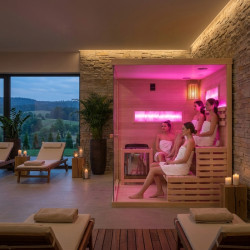 SAUNA FIŃSKA WYSOKOTEMPERATUROWA Z PIECEM LARK5-WD/HARVIA 6KW 4-5 OSOBOWA 180x160 CM
