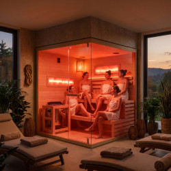 SAUNA FIŃSKA WYSOKOTEMPERATUROWA Z PIECEM LARK5-WD/HARVIA 6KW 4-5 OSOBOWA 180x160 CM