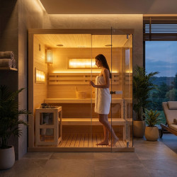 SAUNA FIŃSKA WYSOKOTEMPERATUROWA Z PIECEM LARK5-WD/HARVIA 6KW 4-5 OSOBOWA 180x160 CM
