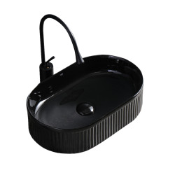UMYWALKA NABLATOWA CERAMICZNA OWALNA RYFLOWANA ELIX-BL-490 CZARNY POŁYSK ELIX-BL-490